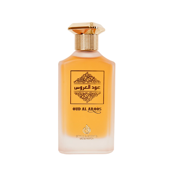 OUD AL AROOS is a premium aroma for men that features a captivating blend of top notes consisting of Saffron, Nutmeg, Lavender, and Jordanian Herbs that provide a spicy aroma.